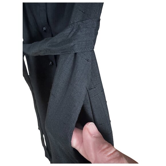 Vintage Henry-Lee Black Button Front Shirt Dress Belted Midi 70s Workwear - Picture 8 of 9